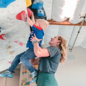 we care for kids one on one at the ACG indoor rock climbing gym near me, our sprouts on route youthing climbing program teach kids as early as 3 how to move and climb